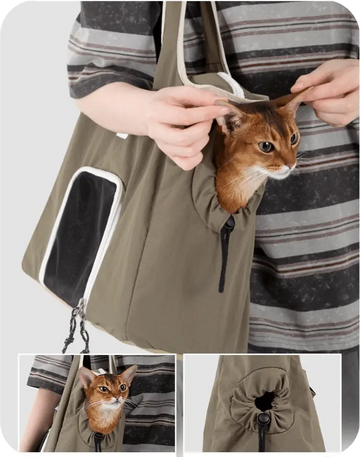 Portable cat carrier tote bag with adjustable head opening for cats to peek out comfortably