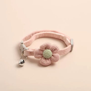 Adjustable floral cat collar with soft fabric flower and bell, lightweight pink kitten collar accessory