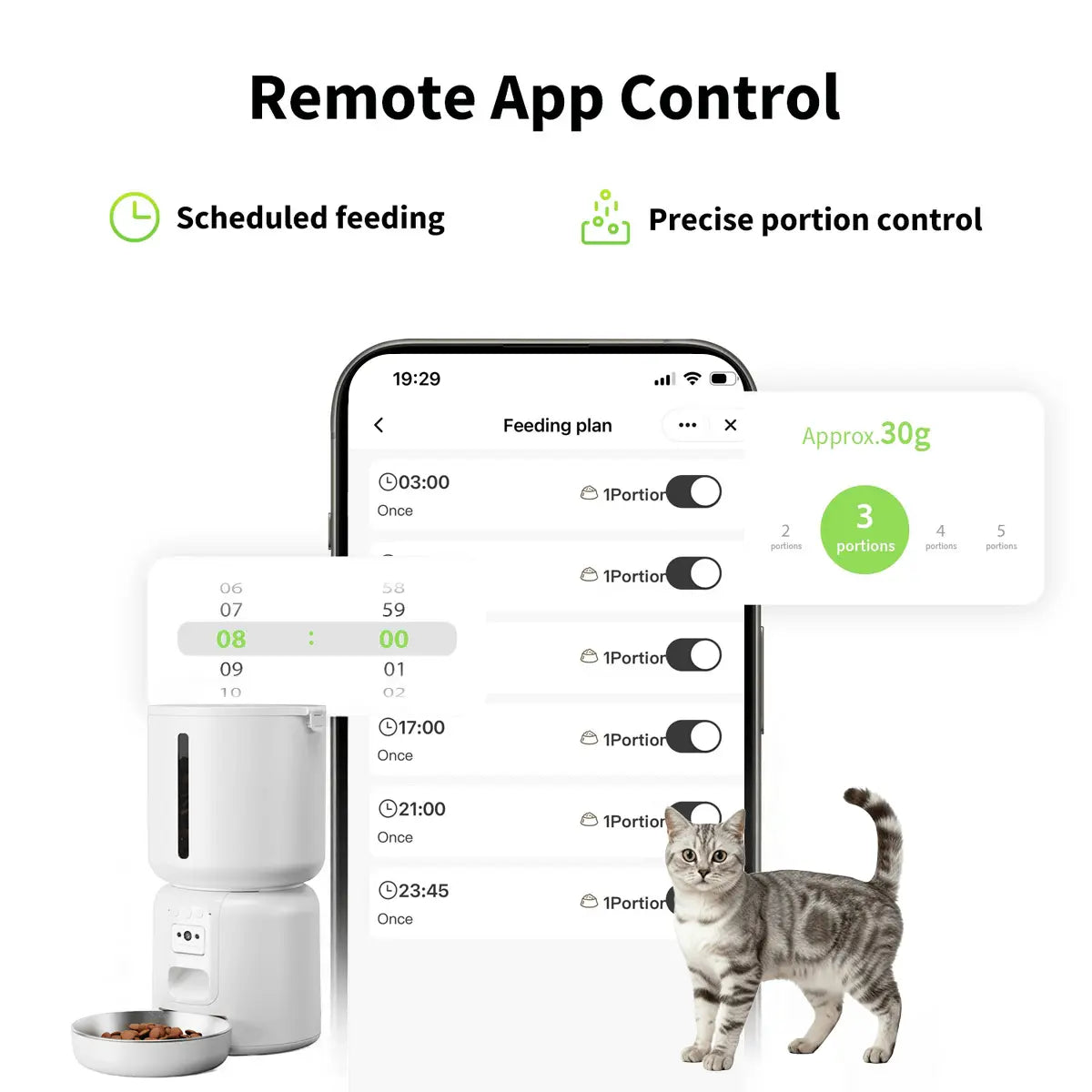 The feeding settings of the white smart cat feeder.