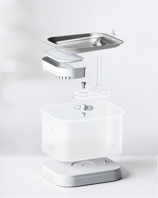 White electronic device with a transparent container on a white background