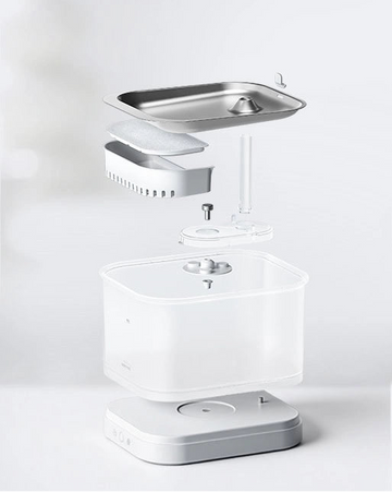 White electronic device with a transparent container on a white background