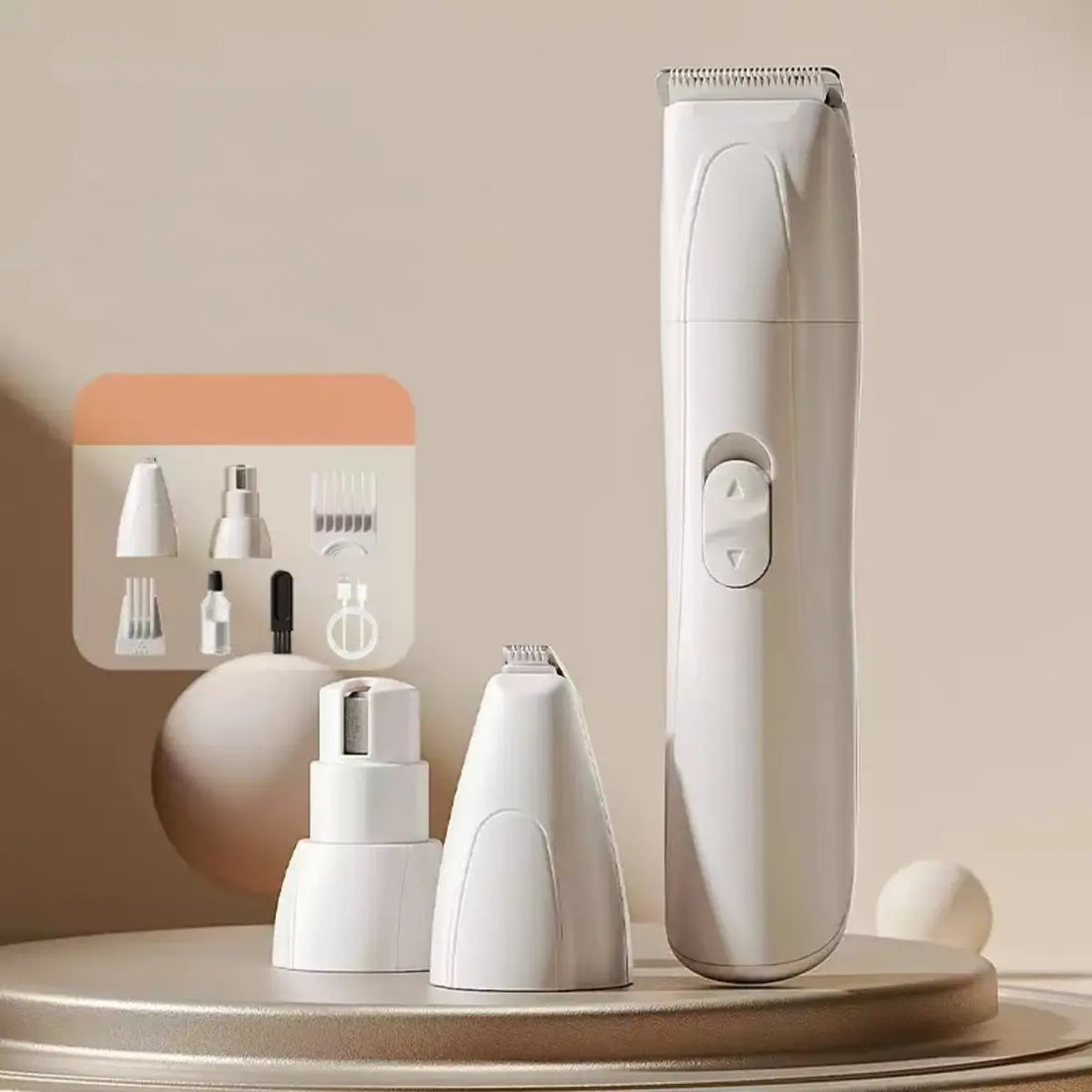 Quiet pet clippers grooming kit with interchangeable trimming heads and accessories