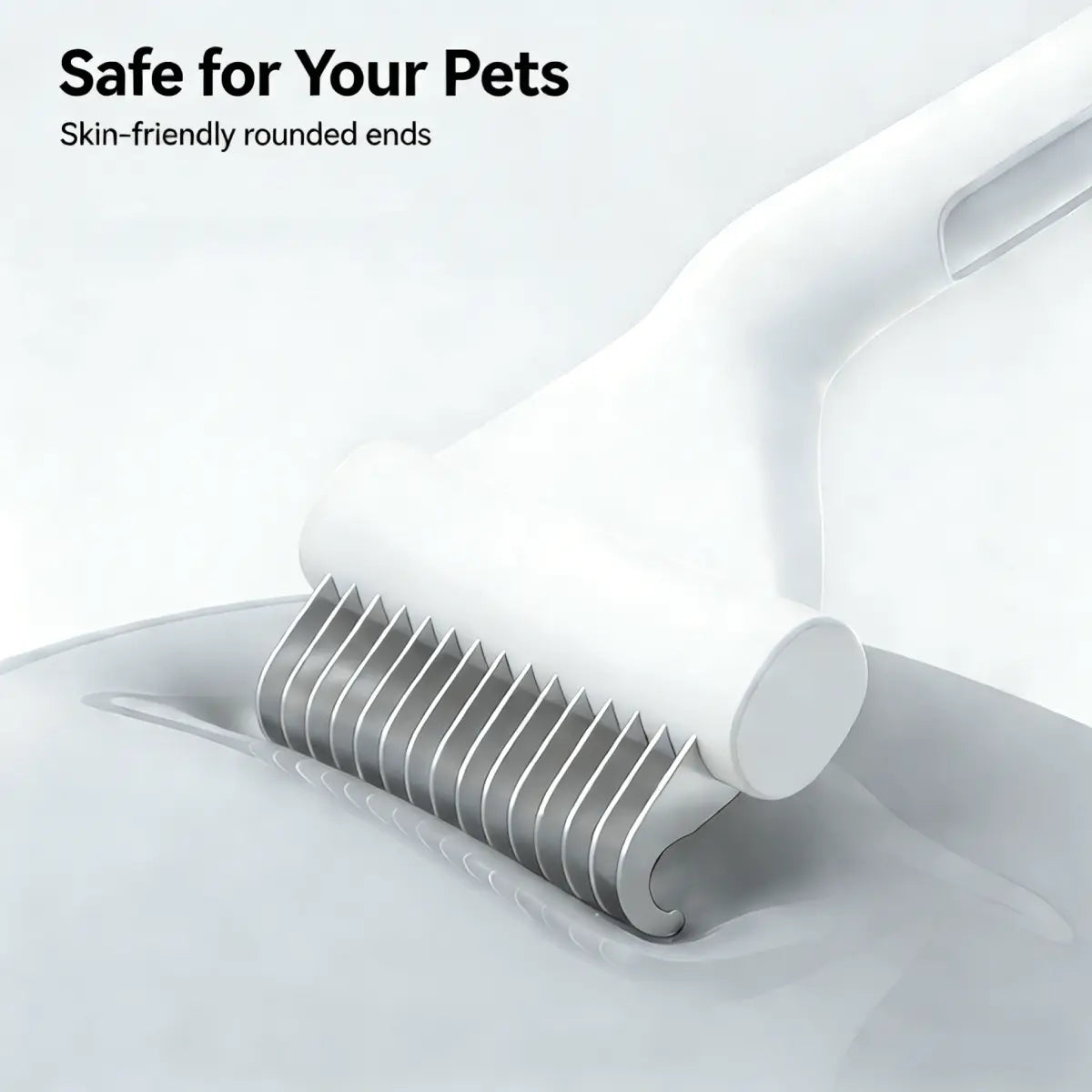 Safe de-matting undercoat rake with skin-friendly rounded teeth for gentle cat and dog grooming
