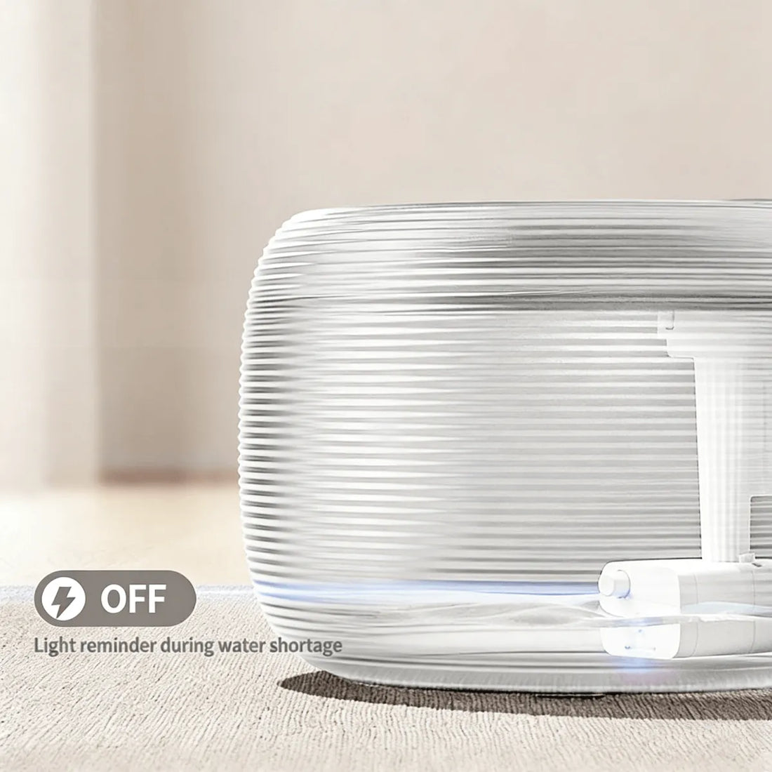 Cat water fountain with flowing waterfall spout and ripple drinking tray, modern round design