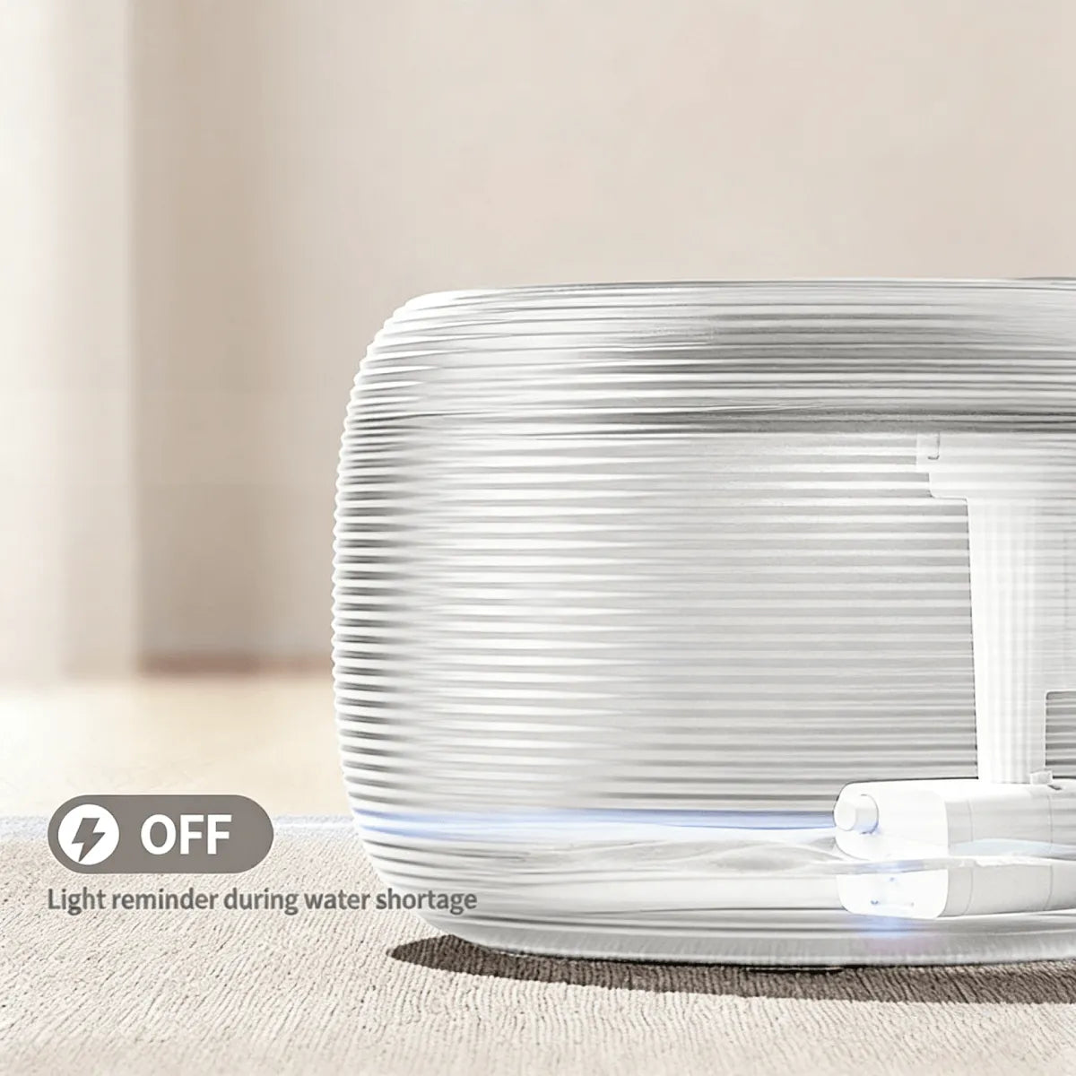 Automatic cat water fountain low water level indicator light reminder, transparent body side view