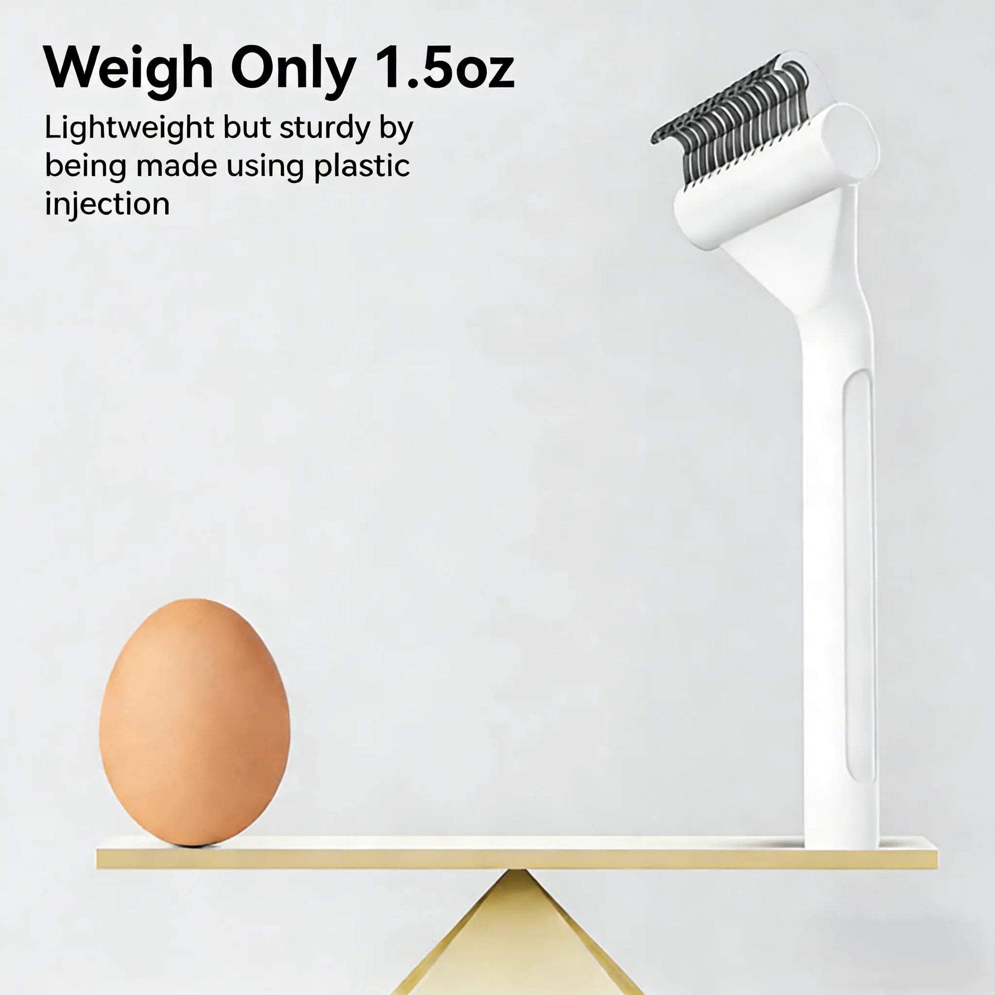 Lightweight de-matting undercoat rake (1.5 oz), sturdy plastic-injection handle for easy control