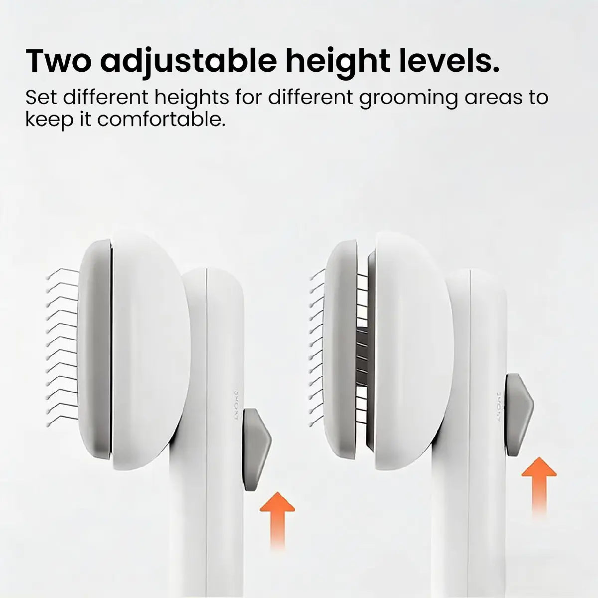 Adjustable cat brush with two height levels, suitable for grooming different areas and long or short haired cats