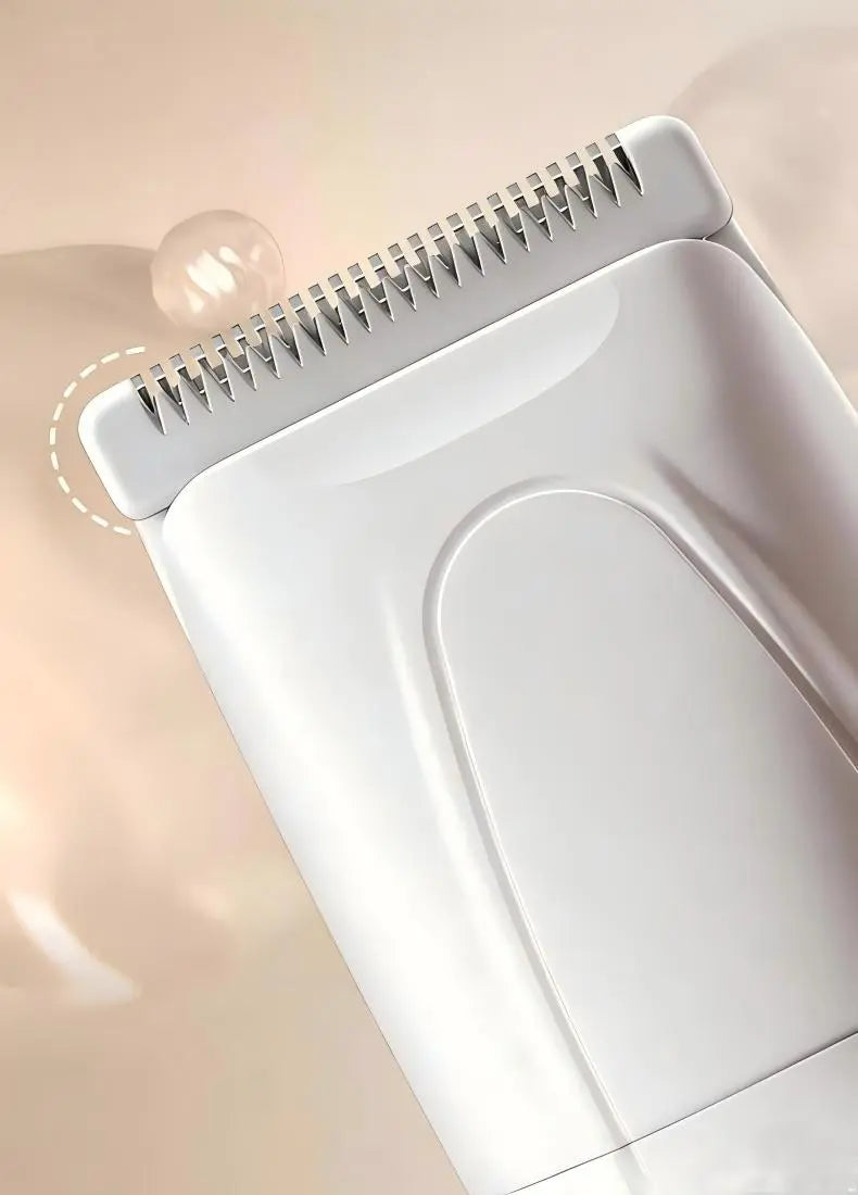 Close-up of stainless steel blade on quiet pet hair clippers for smooth trimming