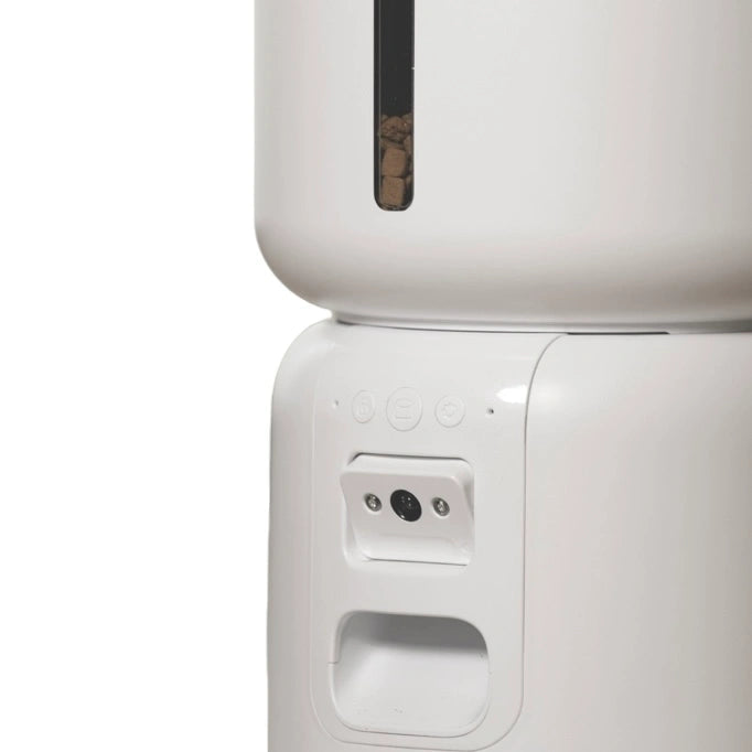 Close-Up of White Smart Cat Feeder Camera